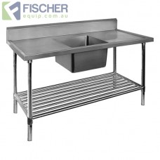 Stainless Steel Centre Single Sink Bench 2200mm - Pipe Undershelf - FSA-1-2200C